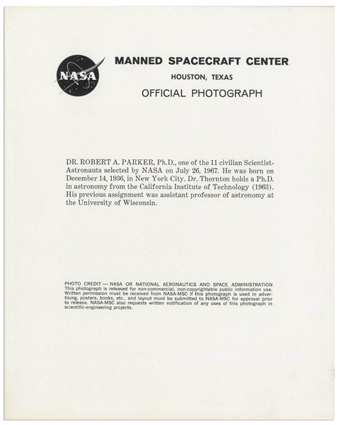 Astronaut Robert Parker Signed 8'' x 10'' NASA Photo